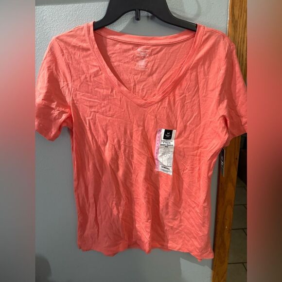 Member's Mark Ladies Essential Short Sleeve V-Neck Tee Pucker Pink NWT Size S - Picture 2 of 5